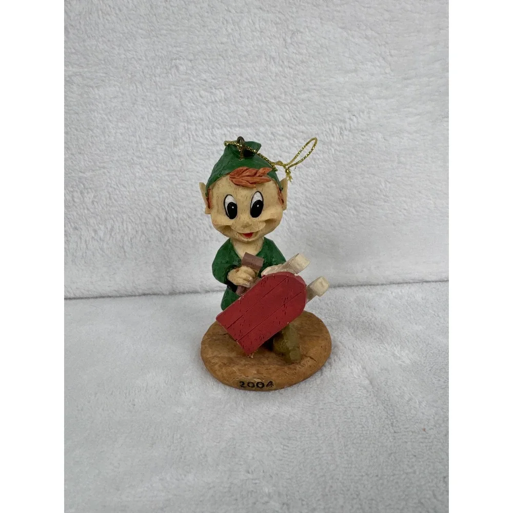 2004 Workshop Elf Sled Christmas Ornament Unisex OS Green Excellent